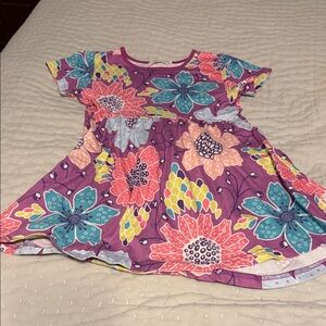 Purple Floral Short-Sleeve Girls Dress - Playful Twirl Style